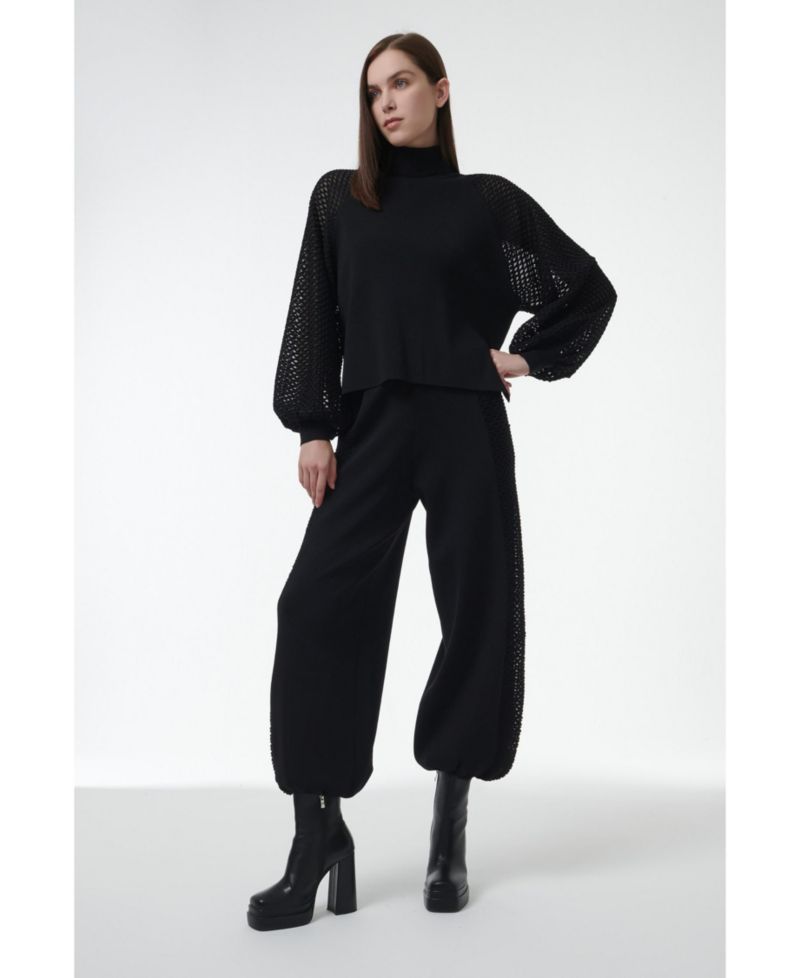 Women's Mesh Sleeve Knitted Sweater