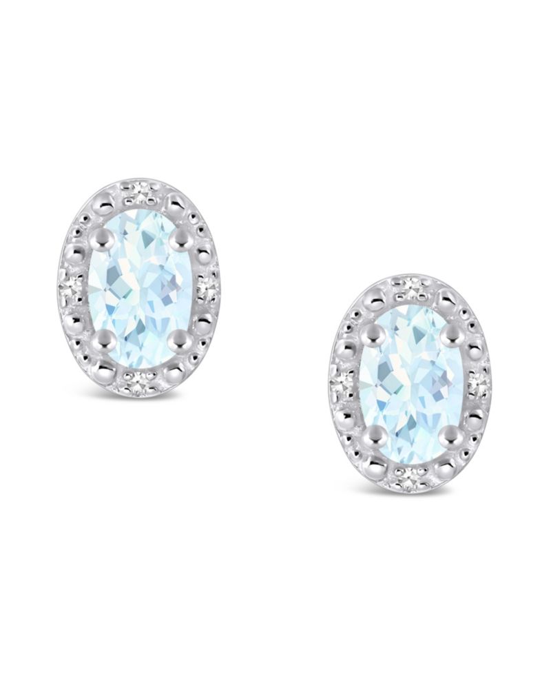 Aquamarine (3/4 ct. t.w.) and Diamond Accent Stud Earrings in Sterling Silver