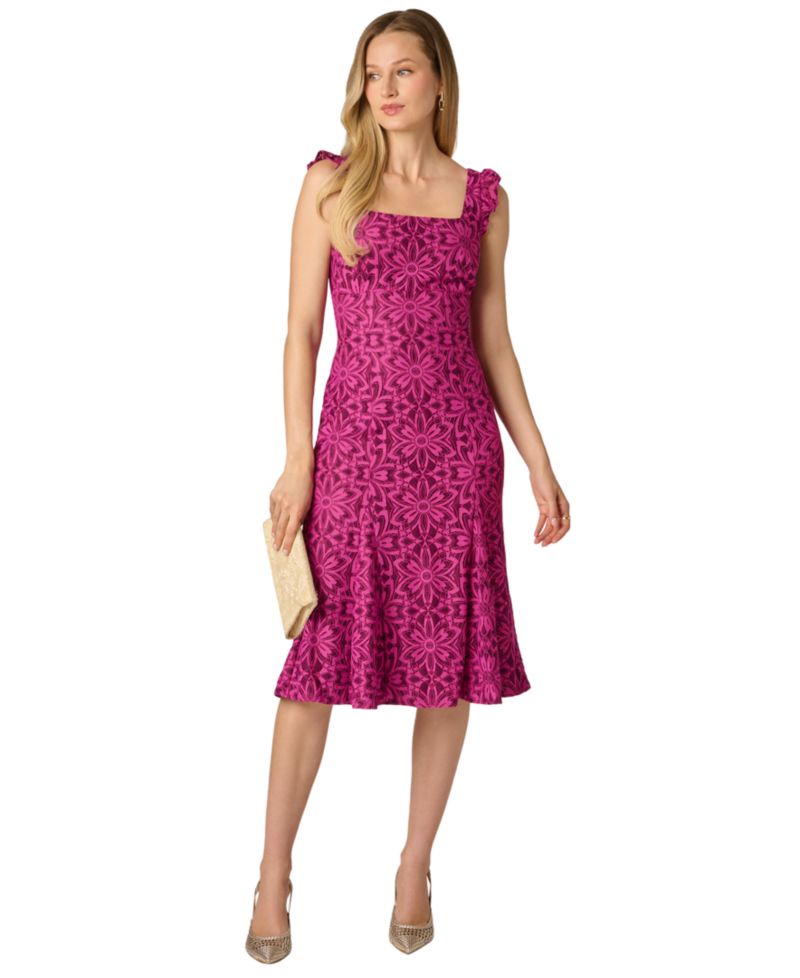 Women's Flutter Geometric Lace Midi Dress