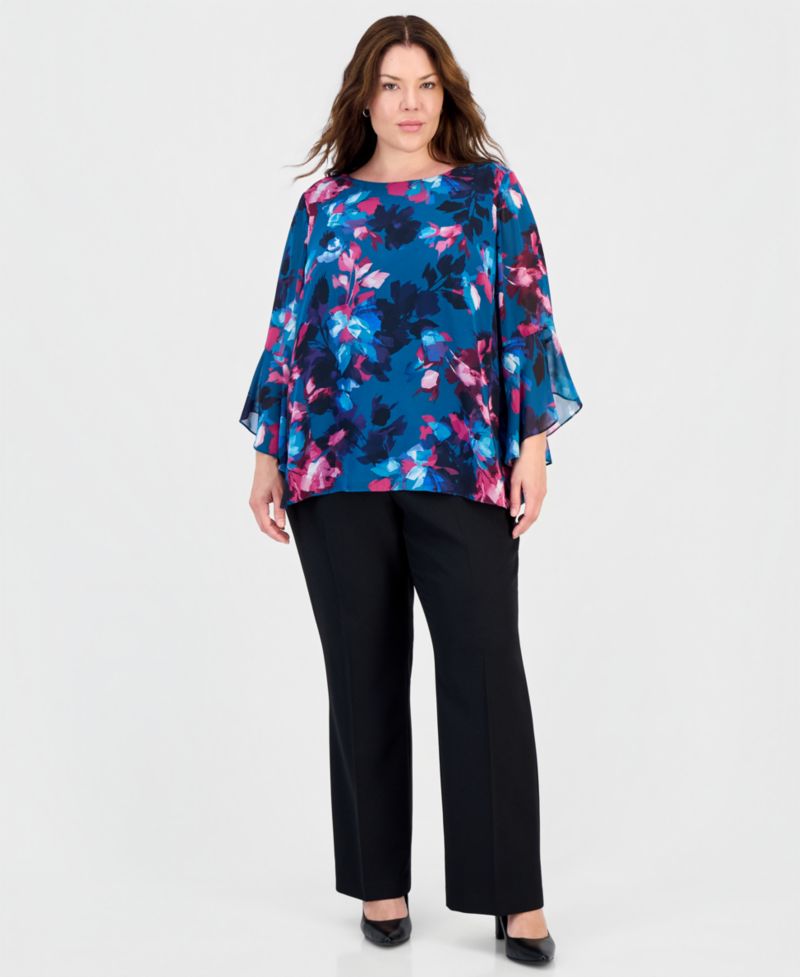 Plus Size Floral-Print Ruffle-Sleeve Blouse