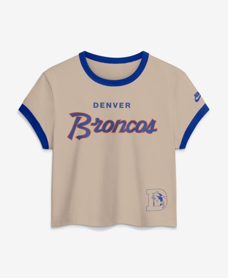 Women's Cream Denver Broncos Rewind Ringer Mod Cropped T-Shirt