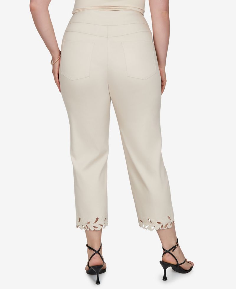 Plus Size Embroidered Cutout Denim Ankle Pants