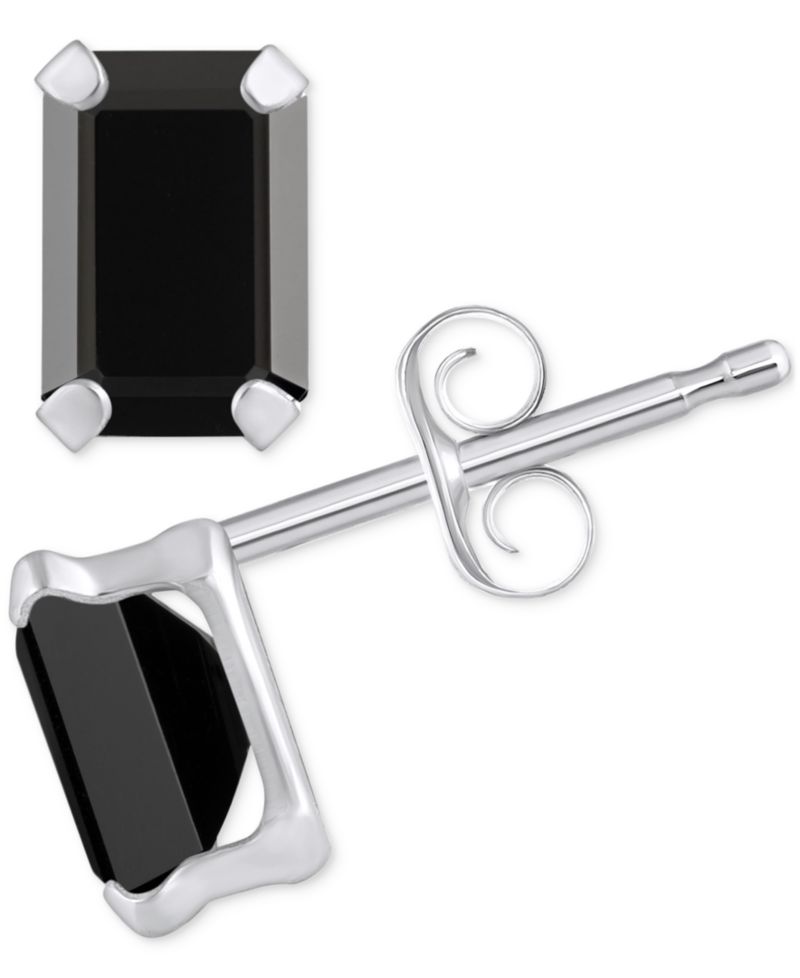 Onyx Emerald-Cut Solitaire Stud Earrings in 10k Gold