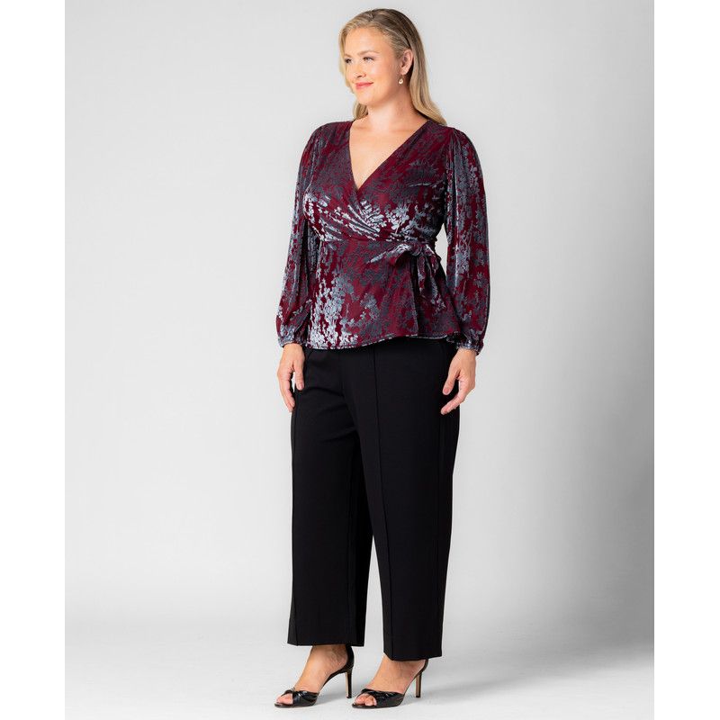 Plus Size Loretta Long-Sleeve Floral Peplum Wrap Top
