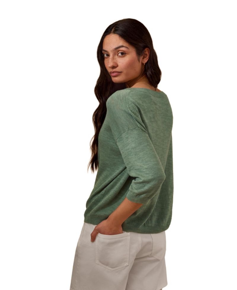 Women's 3/4 Sleeve Linen Blend Crew Neck Top