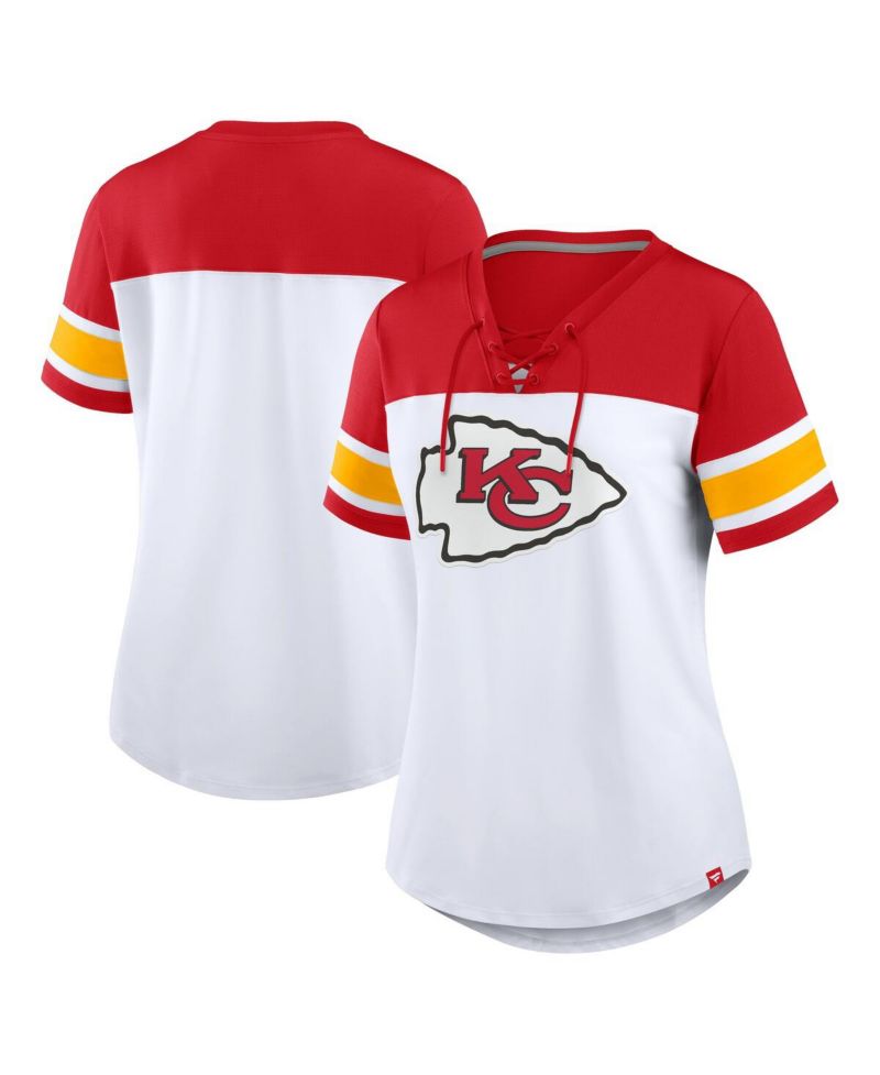 Women's White/Red Kansas City Chiefs Athena Lace-Up V-Neck T-Shirt