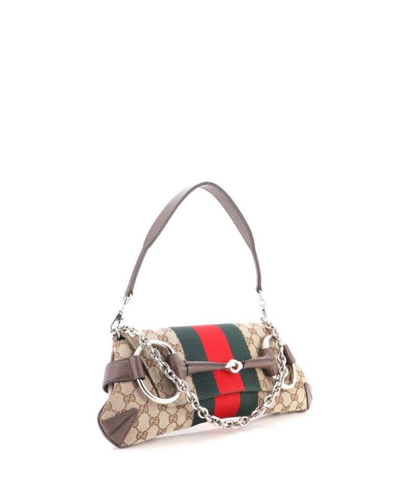 Medium Horsebit NM Web Chain Clutch GG Canvas