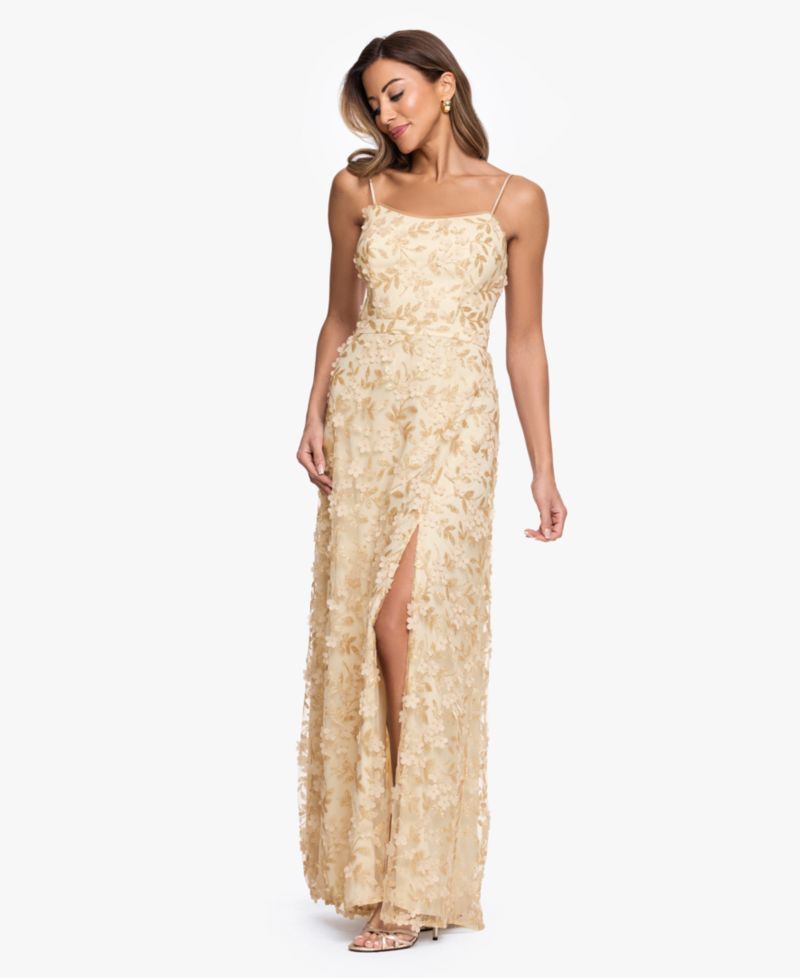 Women's Square Neck 3D Floral Embellished Ball Gown