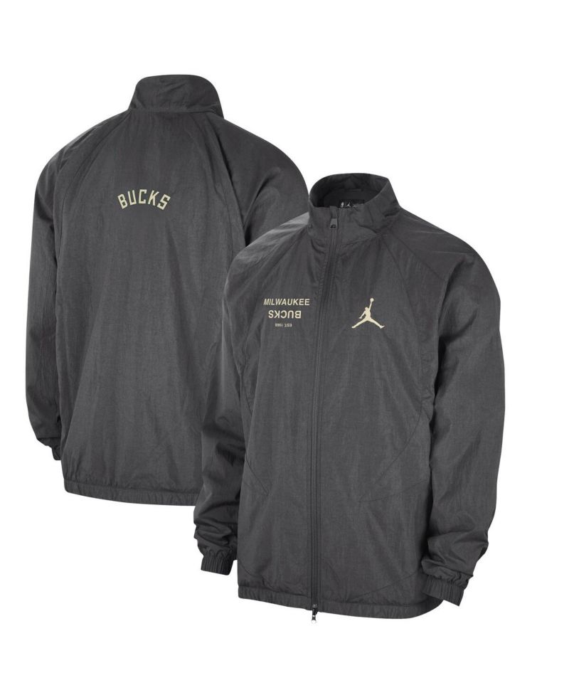 Men's Gray Milwaukee Bucks Courtside Statement Edition Jumpman Jam Full-Zip Jacket