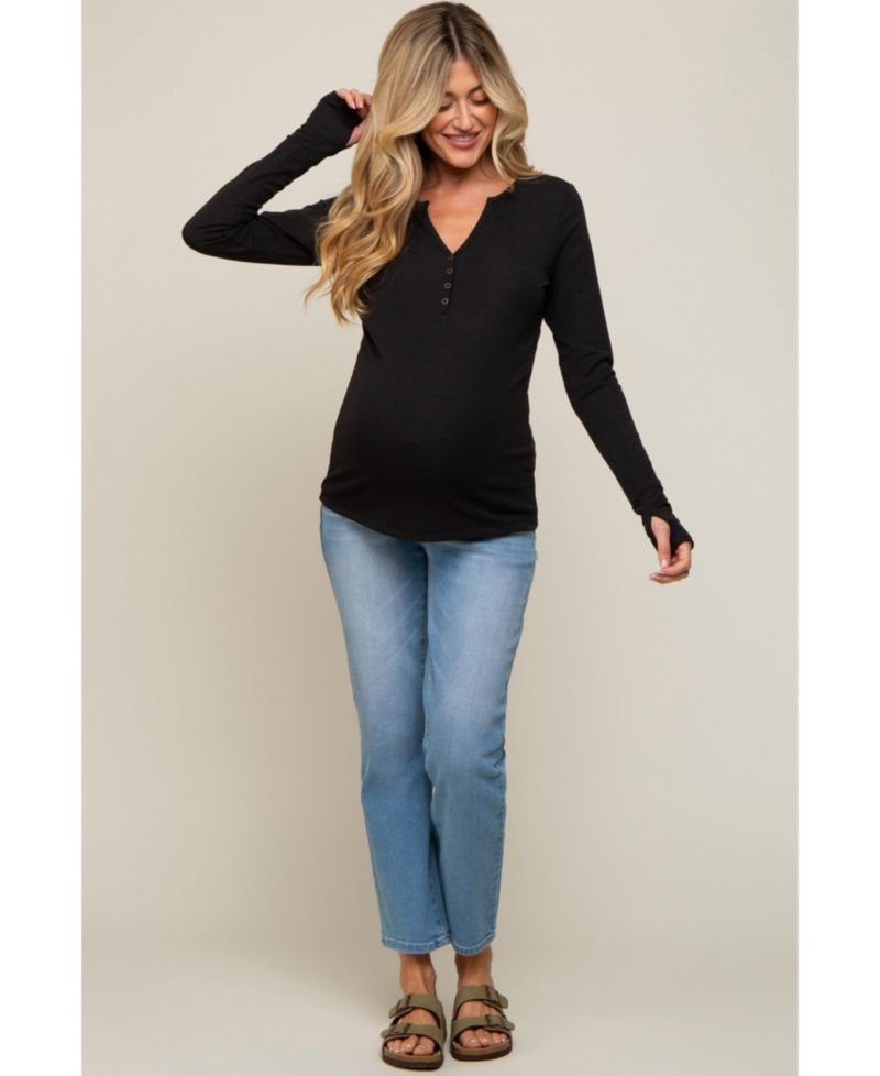 Women's Black Button Front Long Sleeve Top