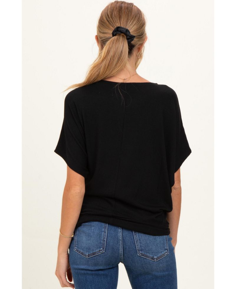Maternity Dolman-Sleeve Boat-Neck Side-Ruched T-Shirt