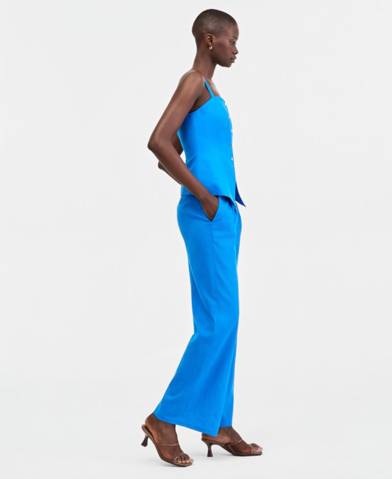 ASL Petite Mid-Rise Wide-Leg Pleated Trousers