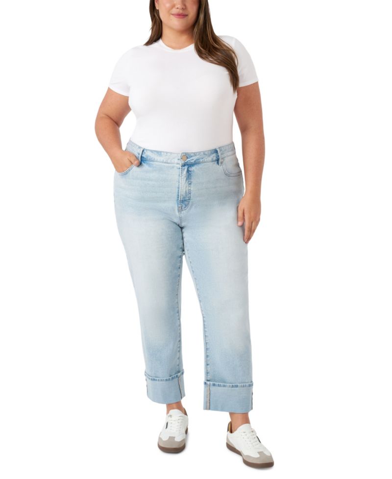 Plus Size Vintage Straight Cuffed Jeans