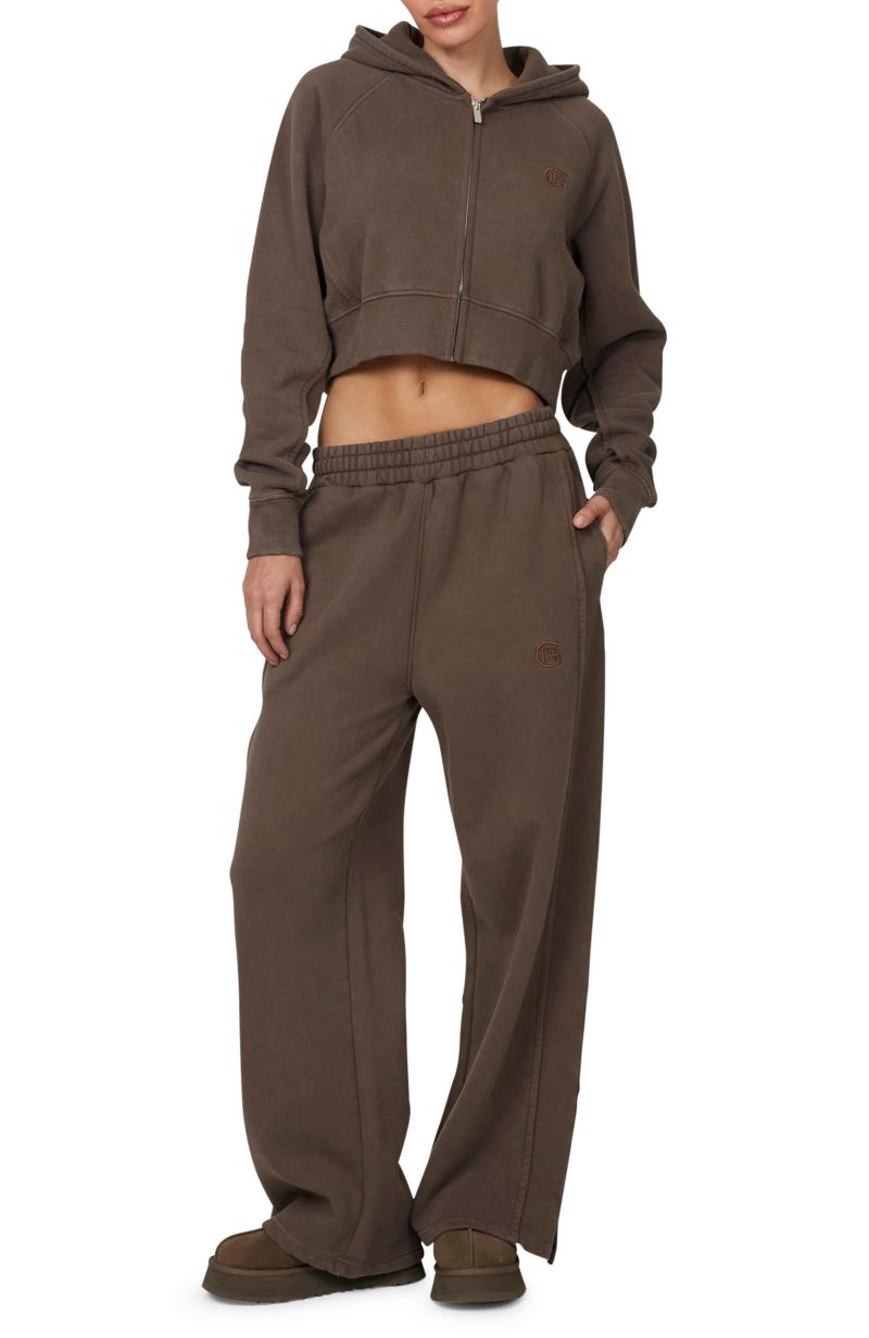 Women's Ribbed Emblem Crop Zip Hoodie