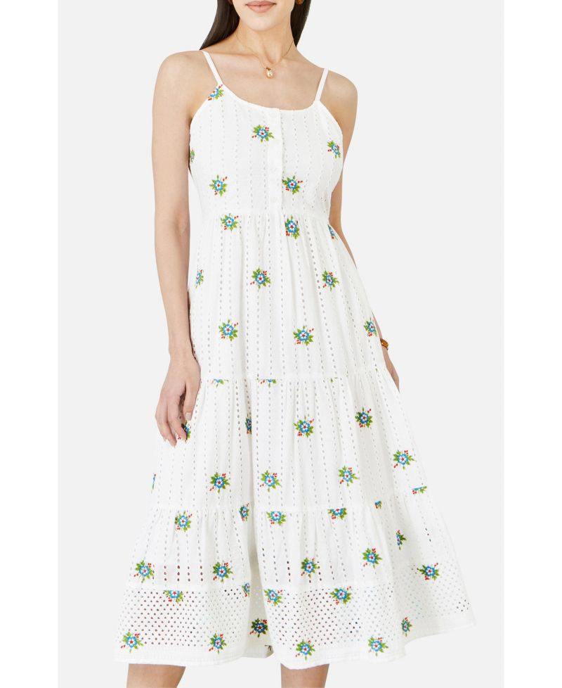 Women's Embroidered Broderie Midi Sun Dress