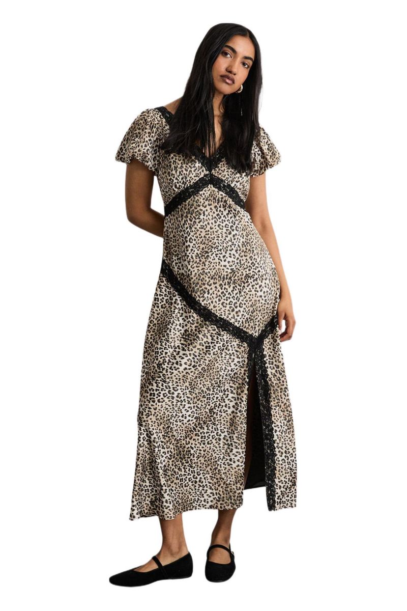 Women's Printed Puff Sleeve Midi Dress