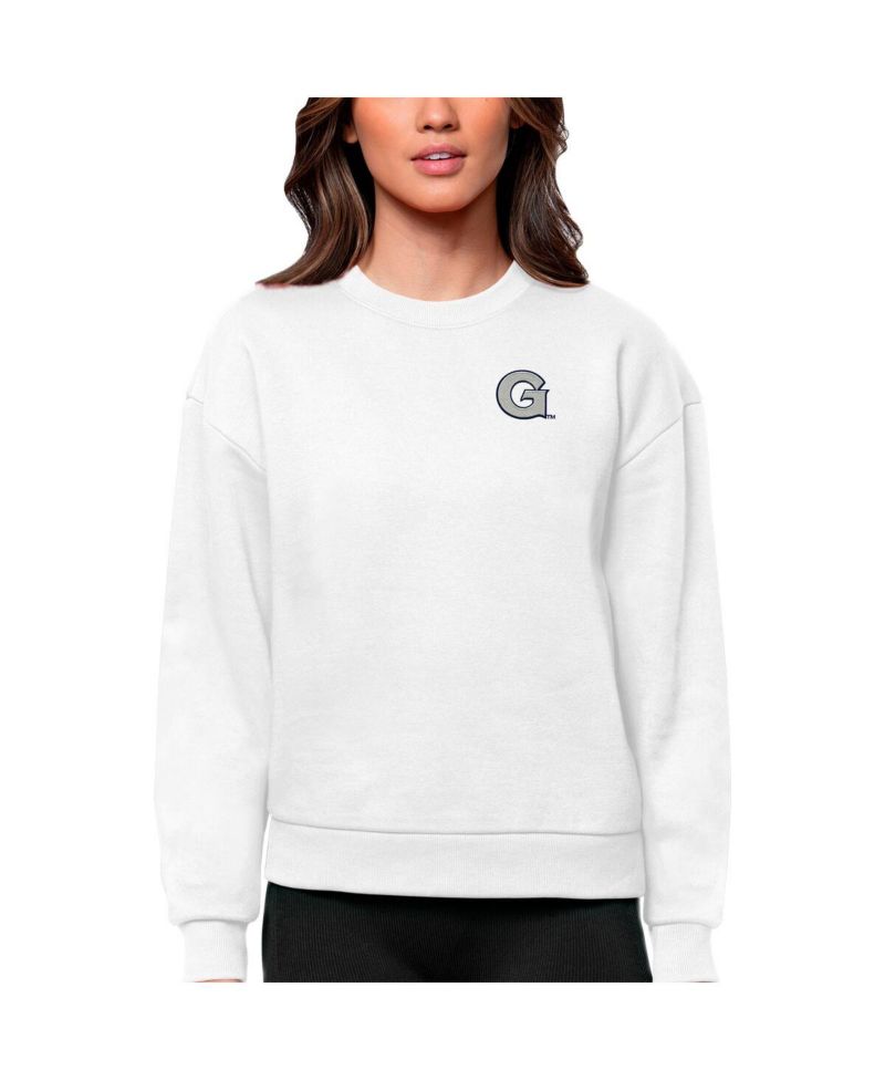 Women's White Georgetown Hoyas Logo Victory Crewneck Pullover Sweatshirt