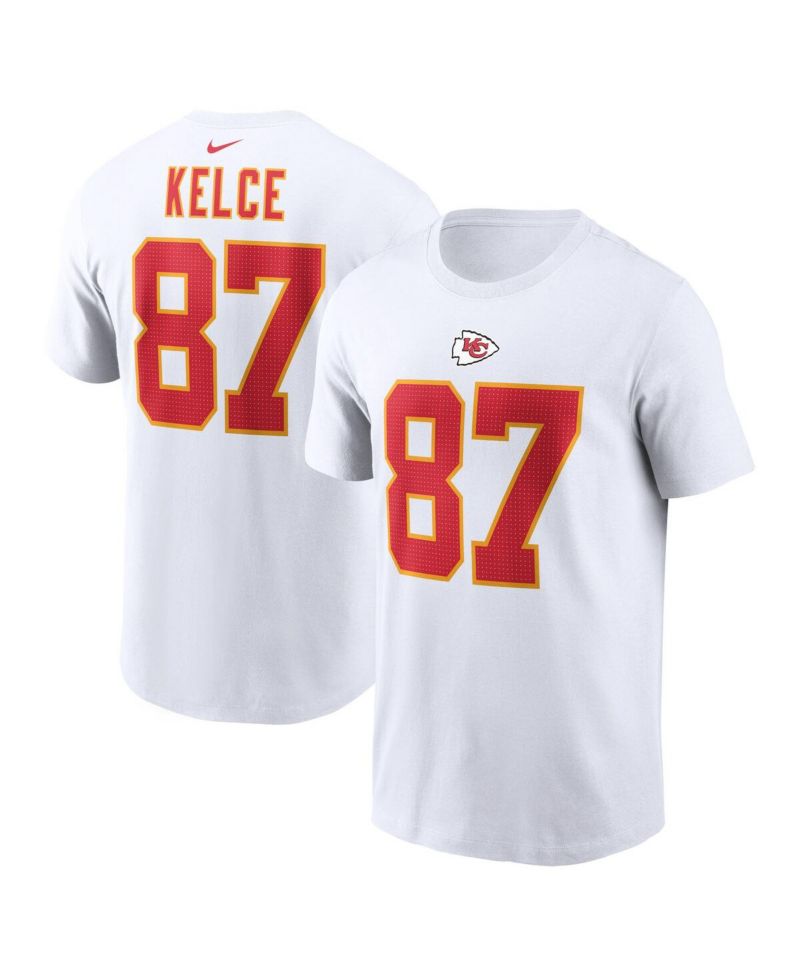 Men's Travis Kelce White Kansas City Chiefs Player Name and Number T-shirt