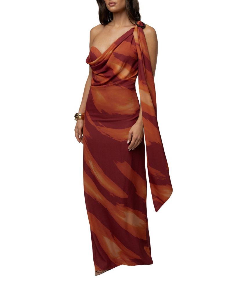 Women's Gallery Night One-Shoulder Asymmetric Drape Maxi Dress