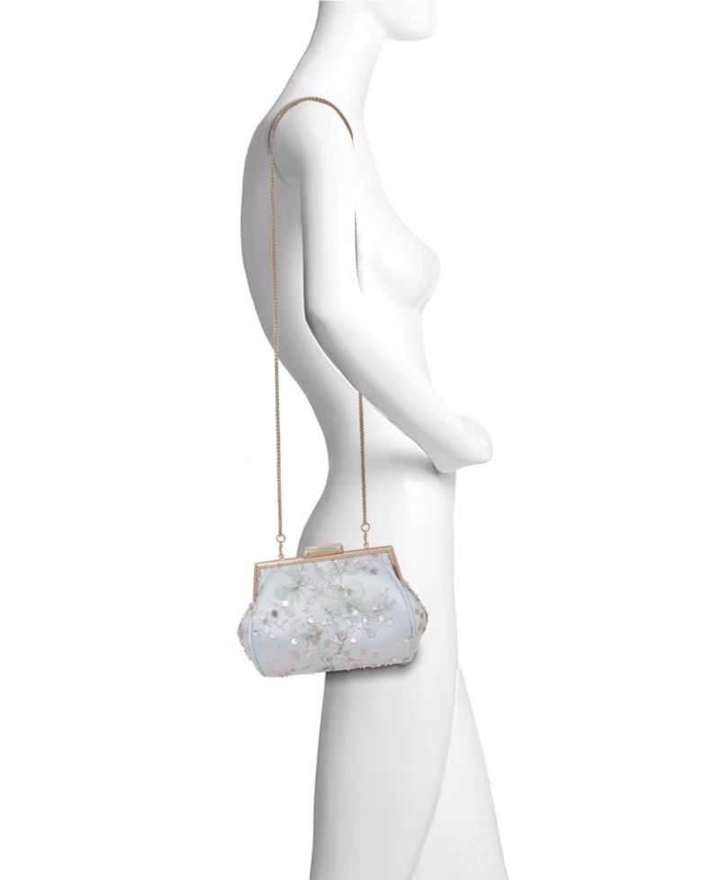 Woman's Iris Floral Embroidered and Sequin Signature Pouch Clutch