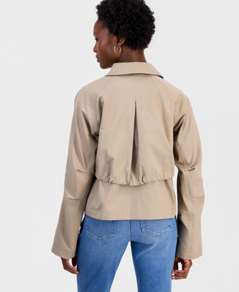 Petite Cropped Trench Cotton-Blend Jacket