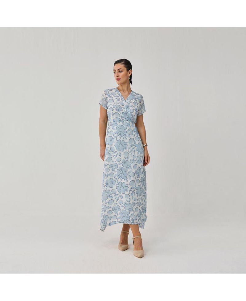 Women's Floral Print Tie Waist Wrap Maxi Dress