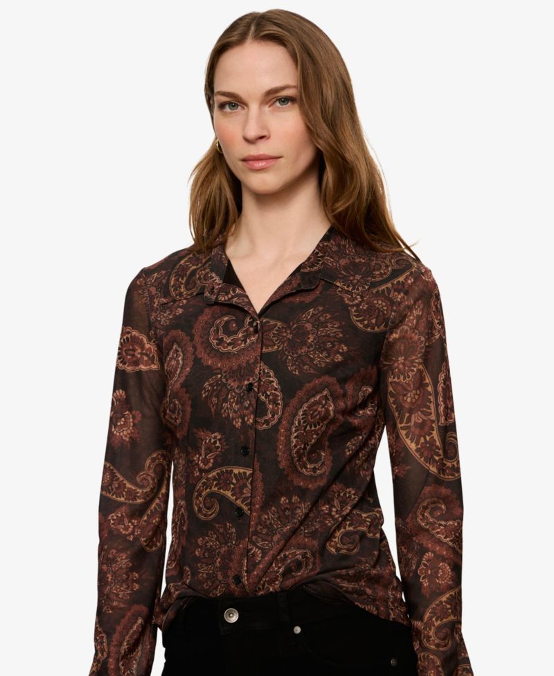 Women's Fitted Mesh Button Down Top