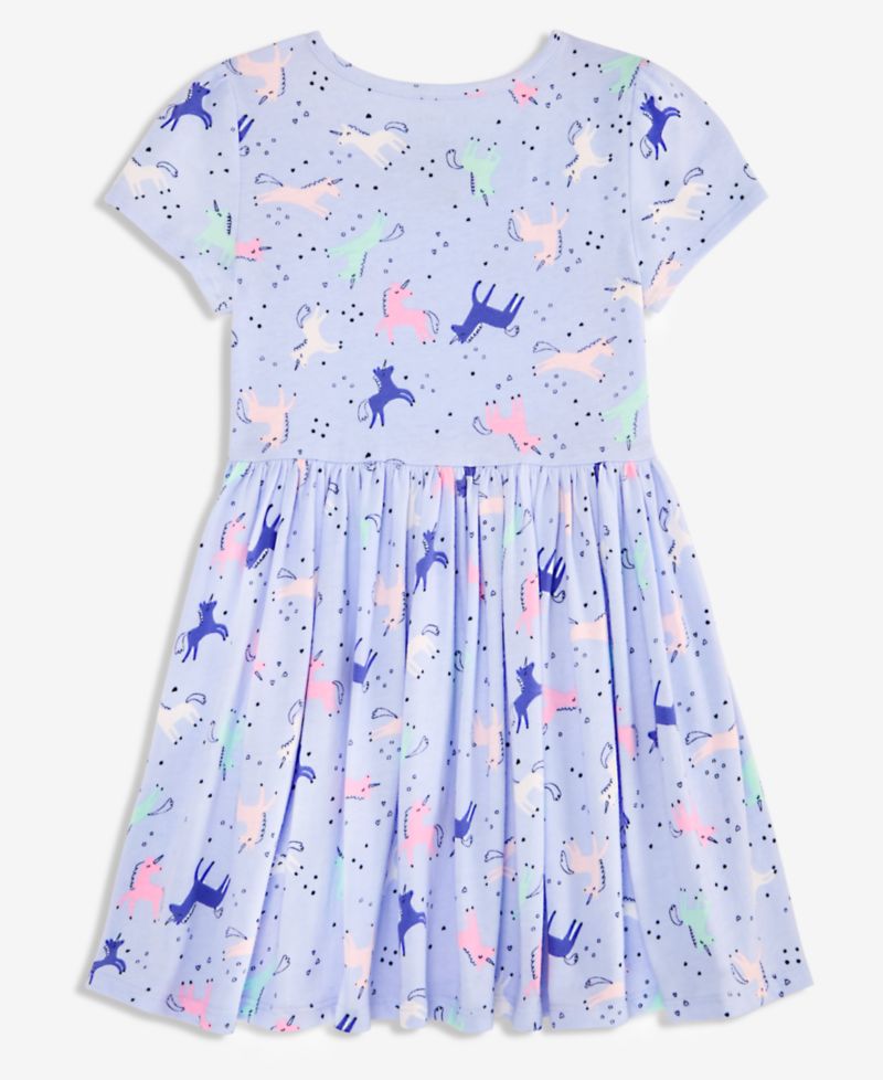 Toddler Girls' 12M-5T Fit & Flare Allover Unicorn-Print Short-Sleeve Dress