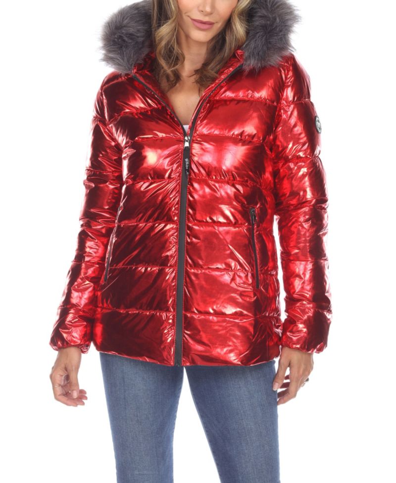 Women's Metallic Puffer Coat With Hoodie