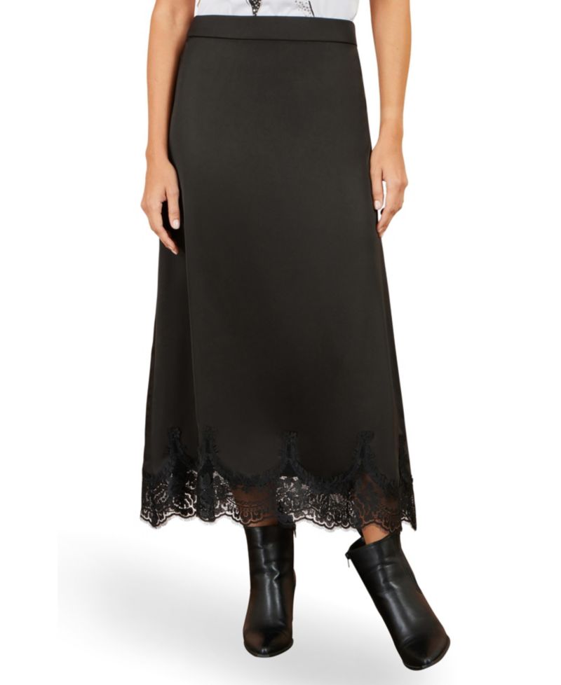Women's High-Waisted Midi Lace-Trim Skirt
