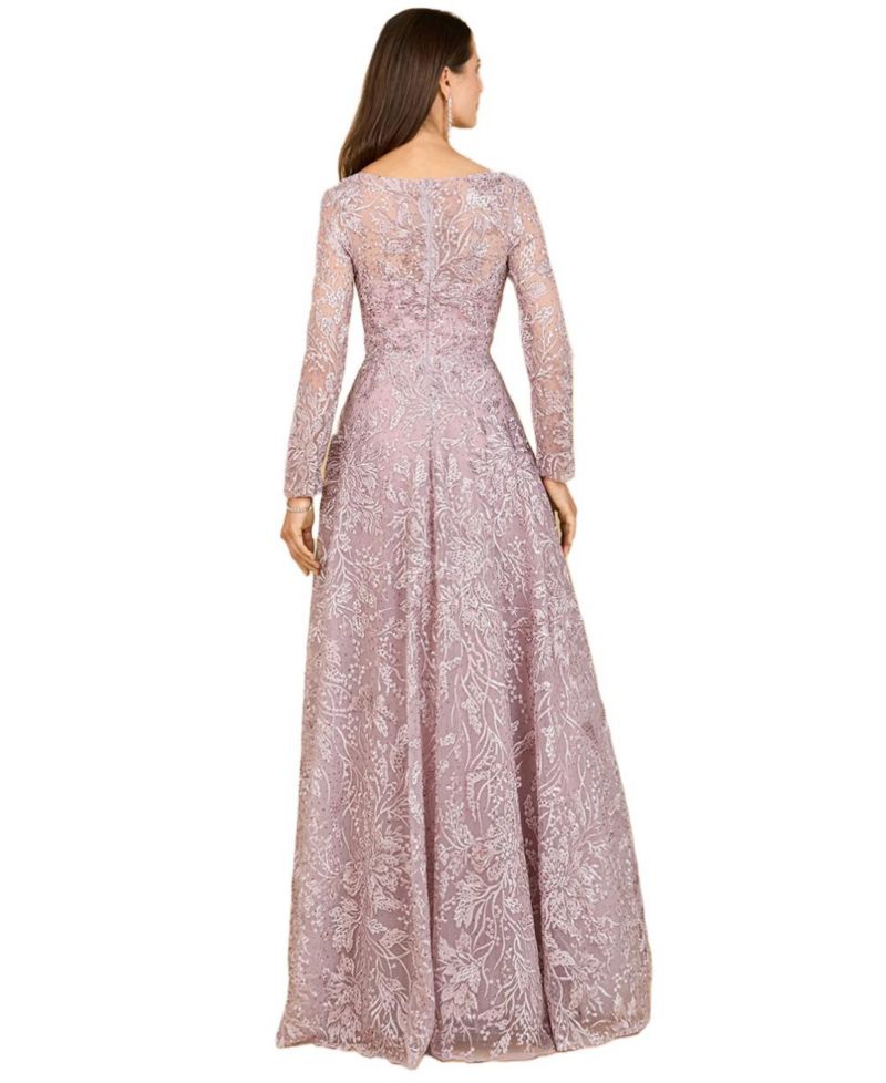 Women's A-line Gown With Long Sleeves, V-Neckline