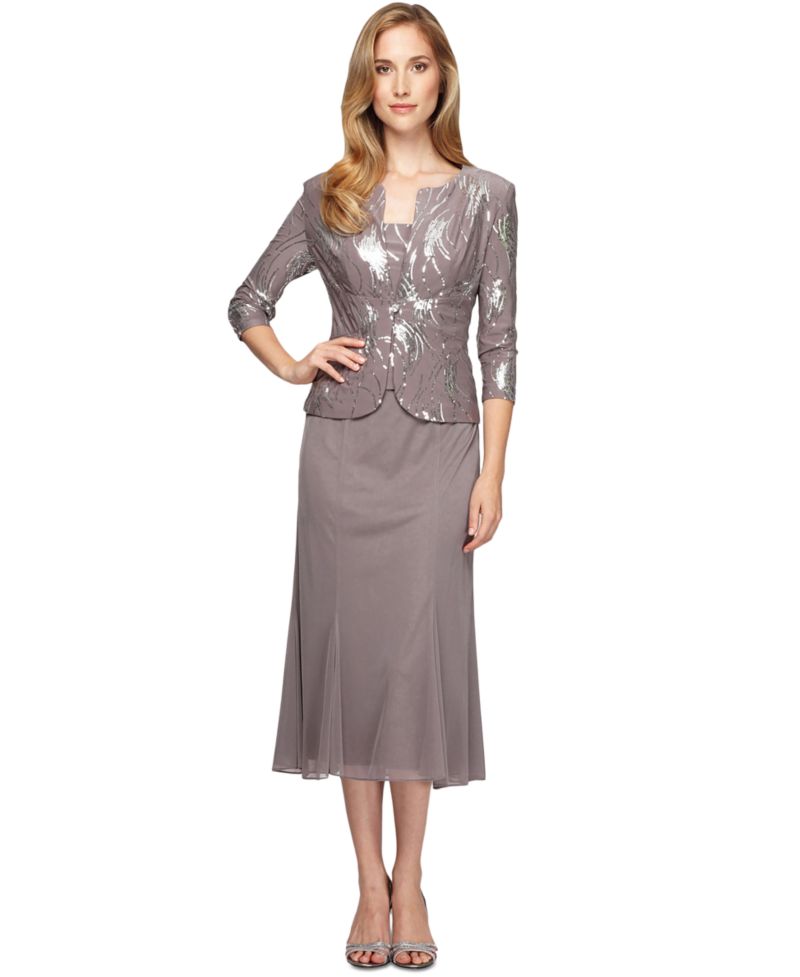 Women's Sequin A-Line Midi Dress and Jacket