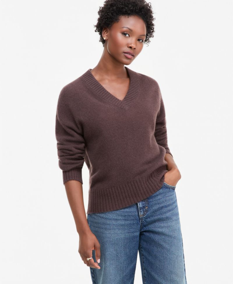 Petite 100% Cashmere V-Neck Relaxed Sweater