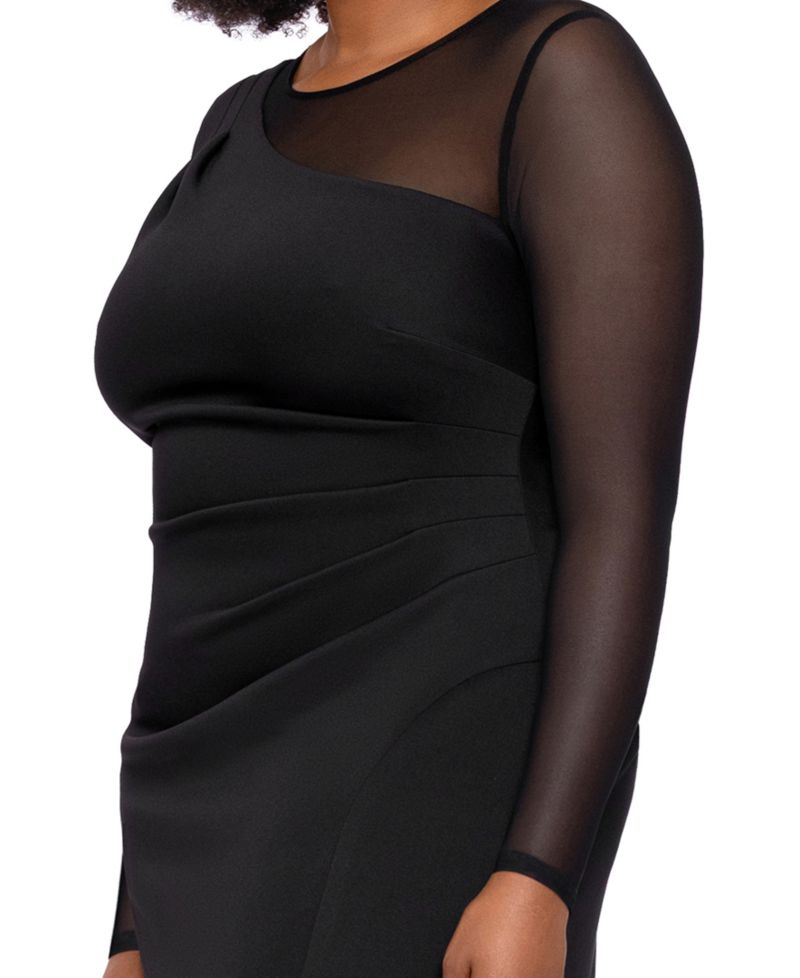 Plus Size Wedding Guest Long-Sleeve Mesh Dress