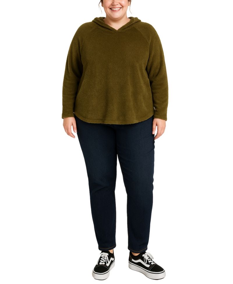 Plus Size Cozy Rib Long Sleeve Hoodie Top