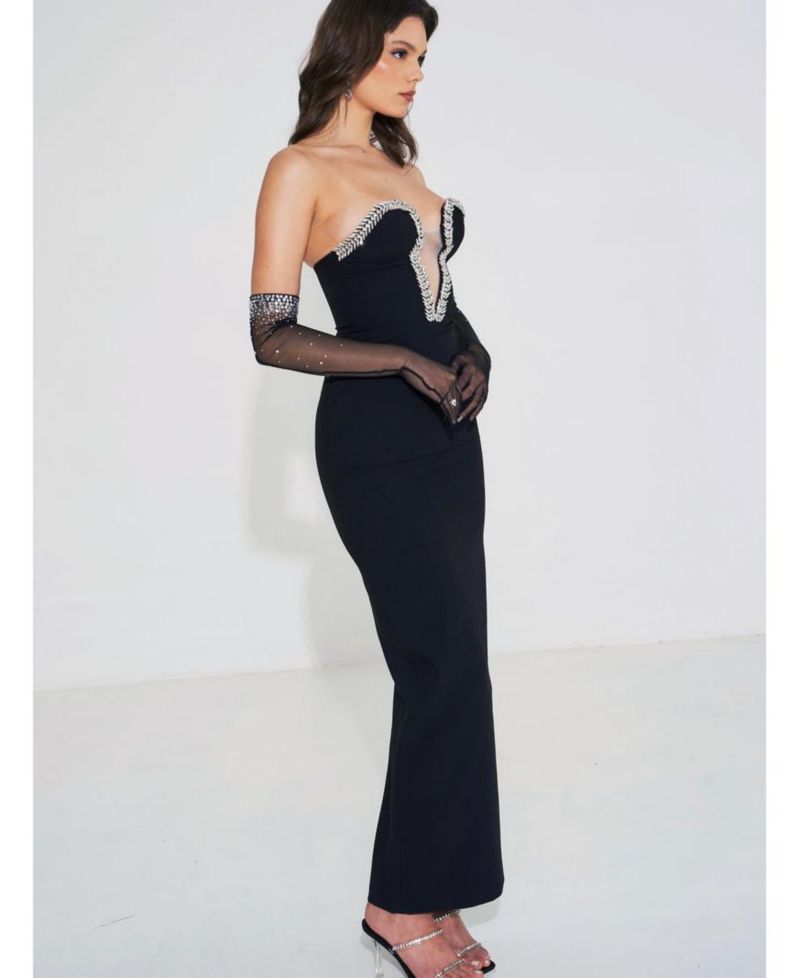 Women's Ivanna Black Crystal Embellished Maxi Dress