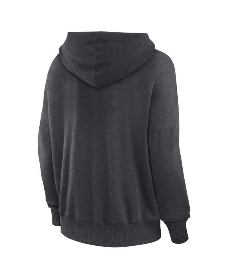 Women's Heather Charcoal Distressed Cleveland Browns Heritage Snow Wash French Terry Lace-Up Pullover Hoodie