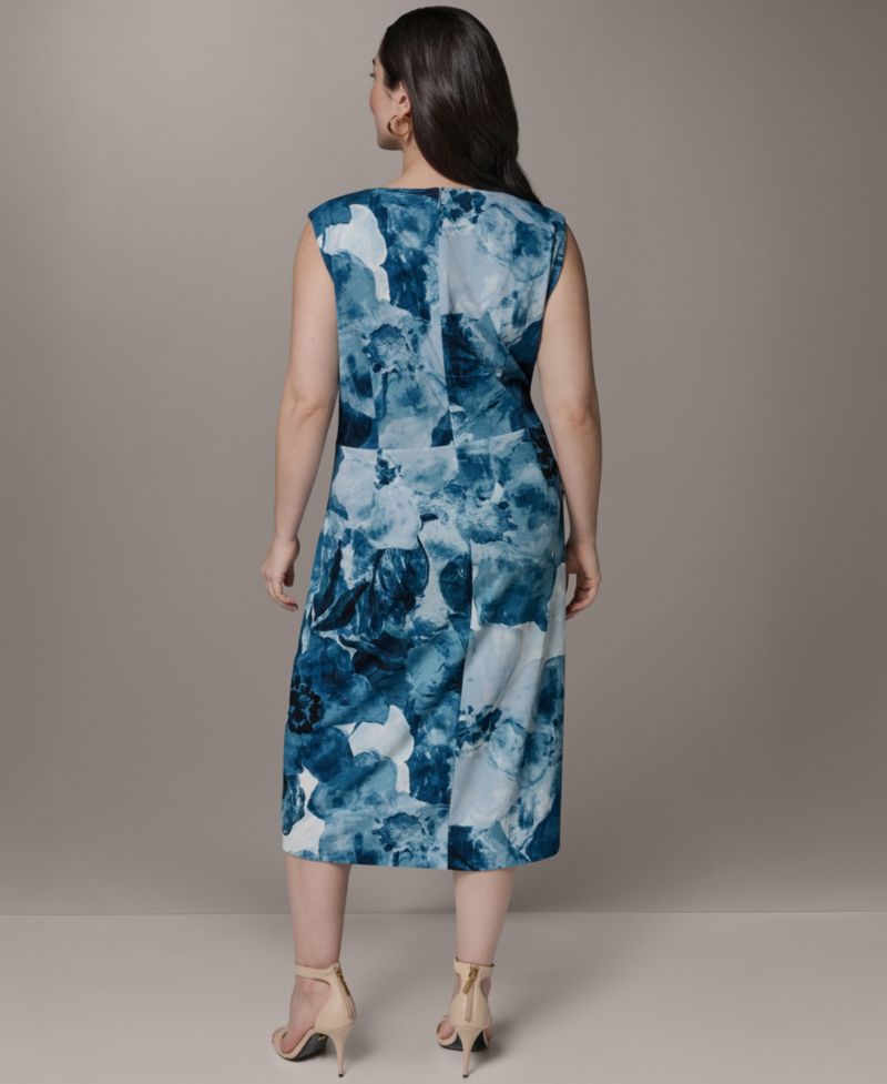 Plus Size Ribbed Knot Hardware Jewel Neck Dress