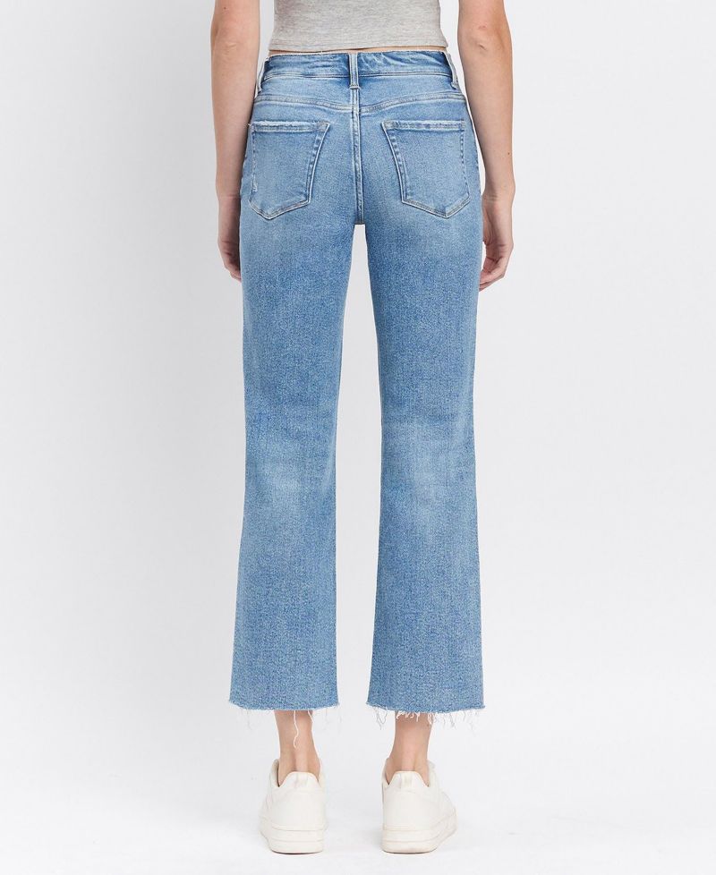 Women's High Rise Distressed Ankle Straight Jeans