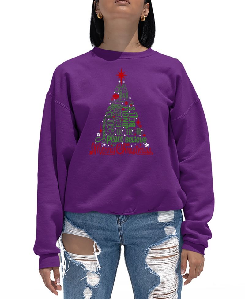 Women's Holiday Christmas Tree Word Art Crewneck Sweatshirt