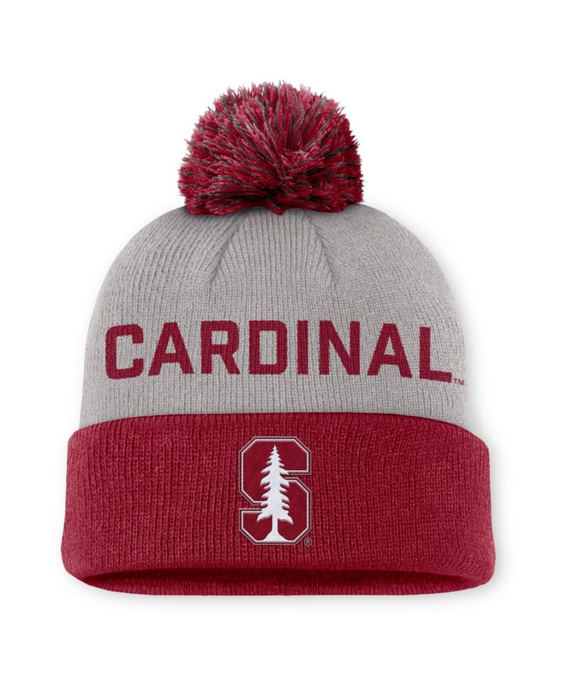 Men's Gray/Cardinal Stanford Cardinal Primetime Peak Cuffed Knit Hat with Pom