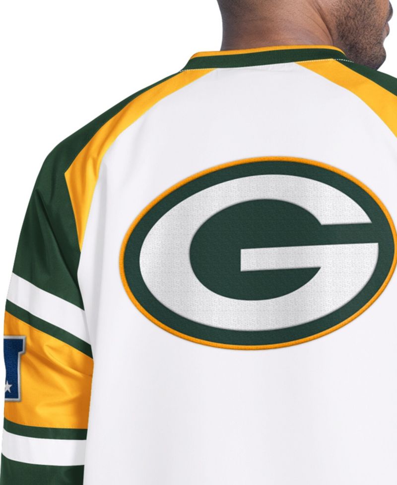Men's White Green Bay Packers Infield Play Raglan Pullover Jacket
