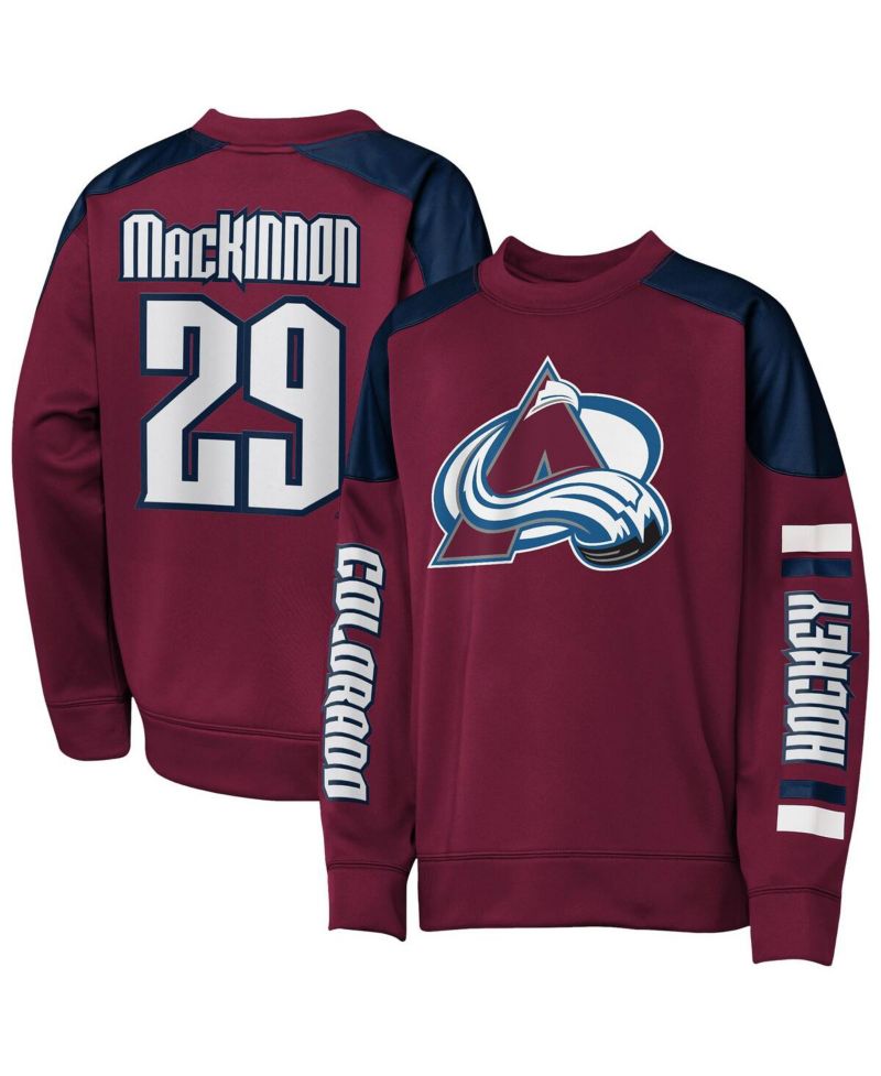 Big Boys and Girls Nathan MacKinnon Burgundy Colorado Avalanche Best Defense Name & Number Crewneck Sweatshirt