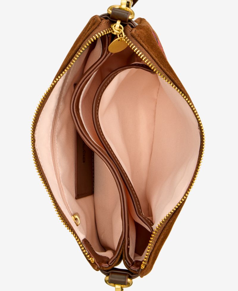 Floral Embroidered Double-Compartment Crossbody Bag