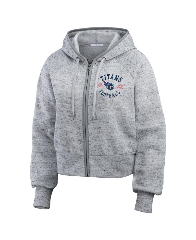 Women's Heather Gray Tennessee Titans Speckled Fleece Cropped Full-Zip Hoodie