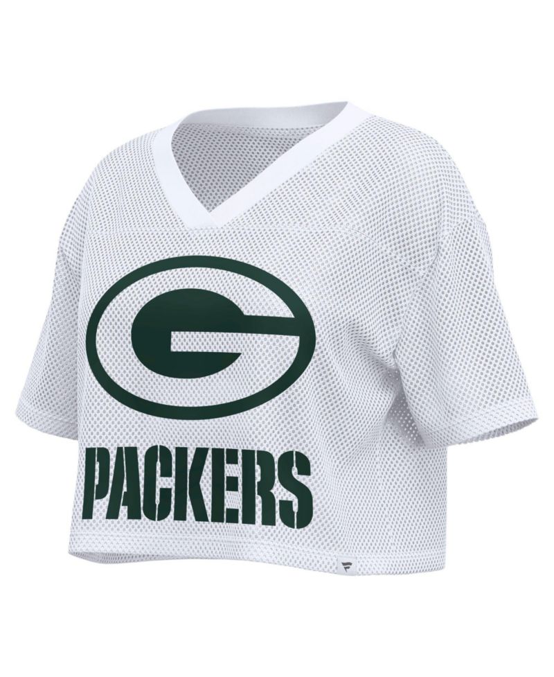 Women's White Green Bay Packers Oversized Mesh Cropped V-Neck Jersey
