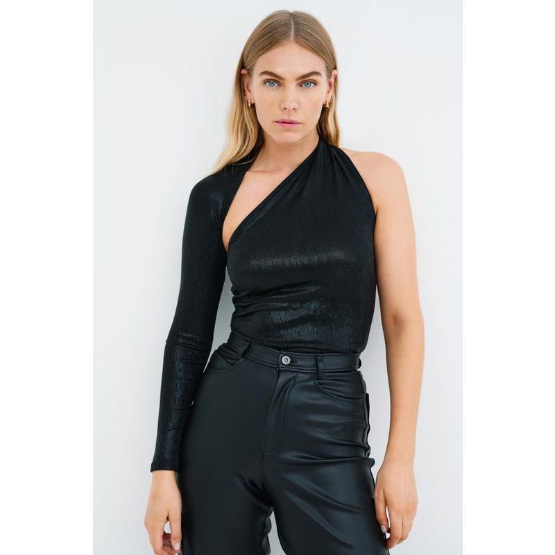 Women's Manhattan Metallic One-Shoulder Open-Back Long-Sleeve Top