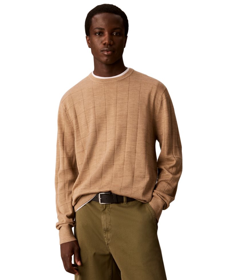 Men's Merino Grid Lightweight Crewneck Sweater