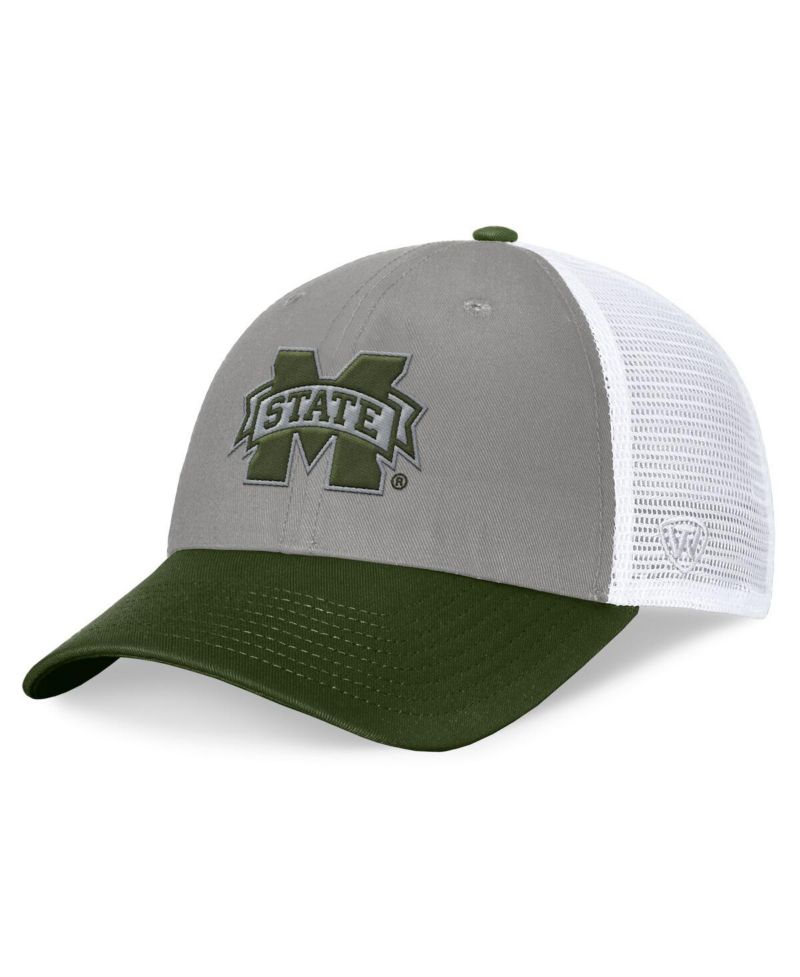 Men's Gray/Green Mississippi State Bulldogs OHT Military Appreciation Badge Trucker Adjustable Hat