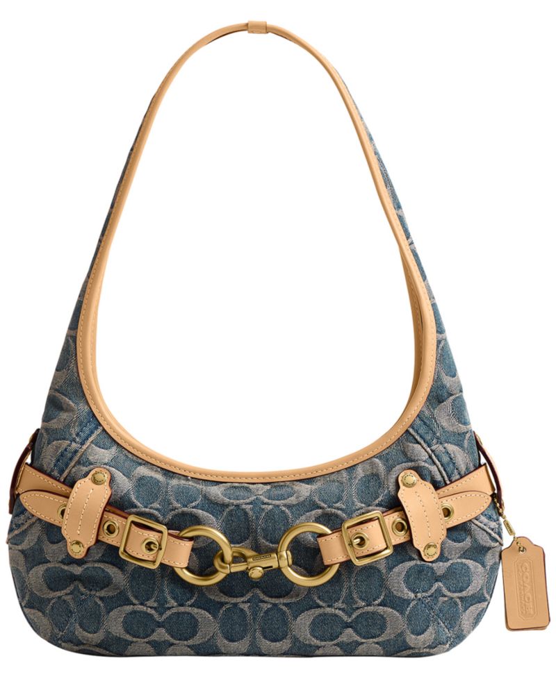 Belted Ergo Small Signature Denim Shoulder Handbag 26